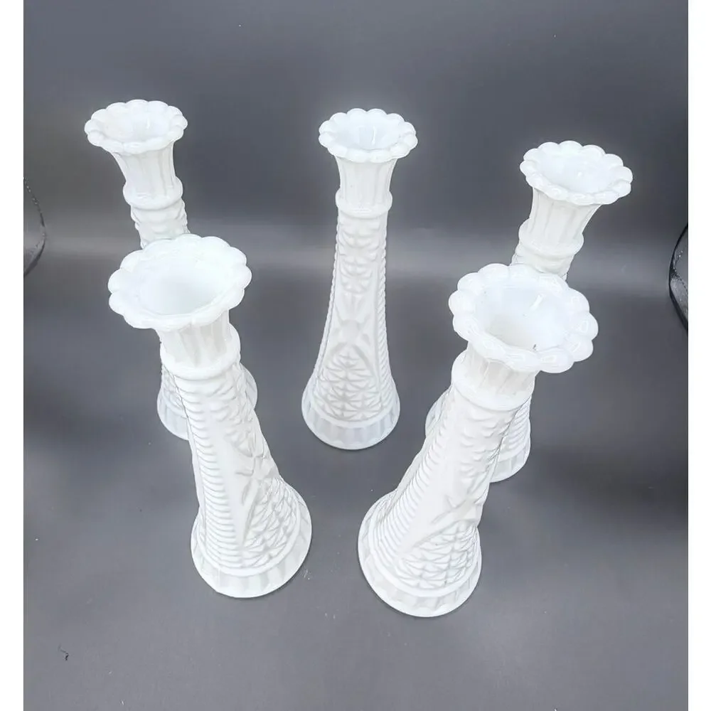 Set of 6 Vintage Stars & Bars Milk Glass Bud Vases 9
